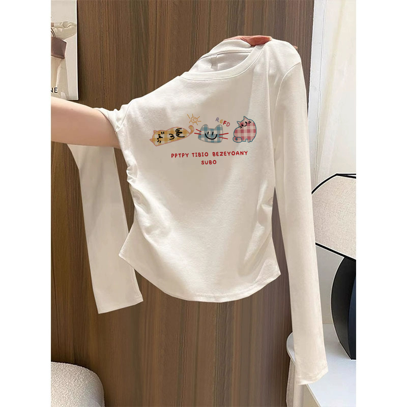 纯棉白色内搭打底衫女2025秋冬季新款上衣网红辣妹修身长袖t恤