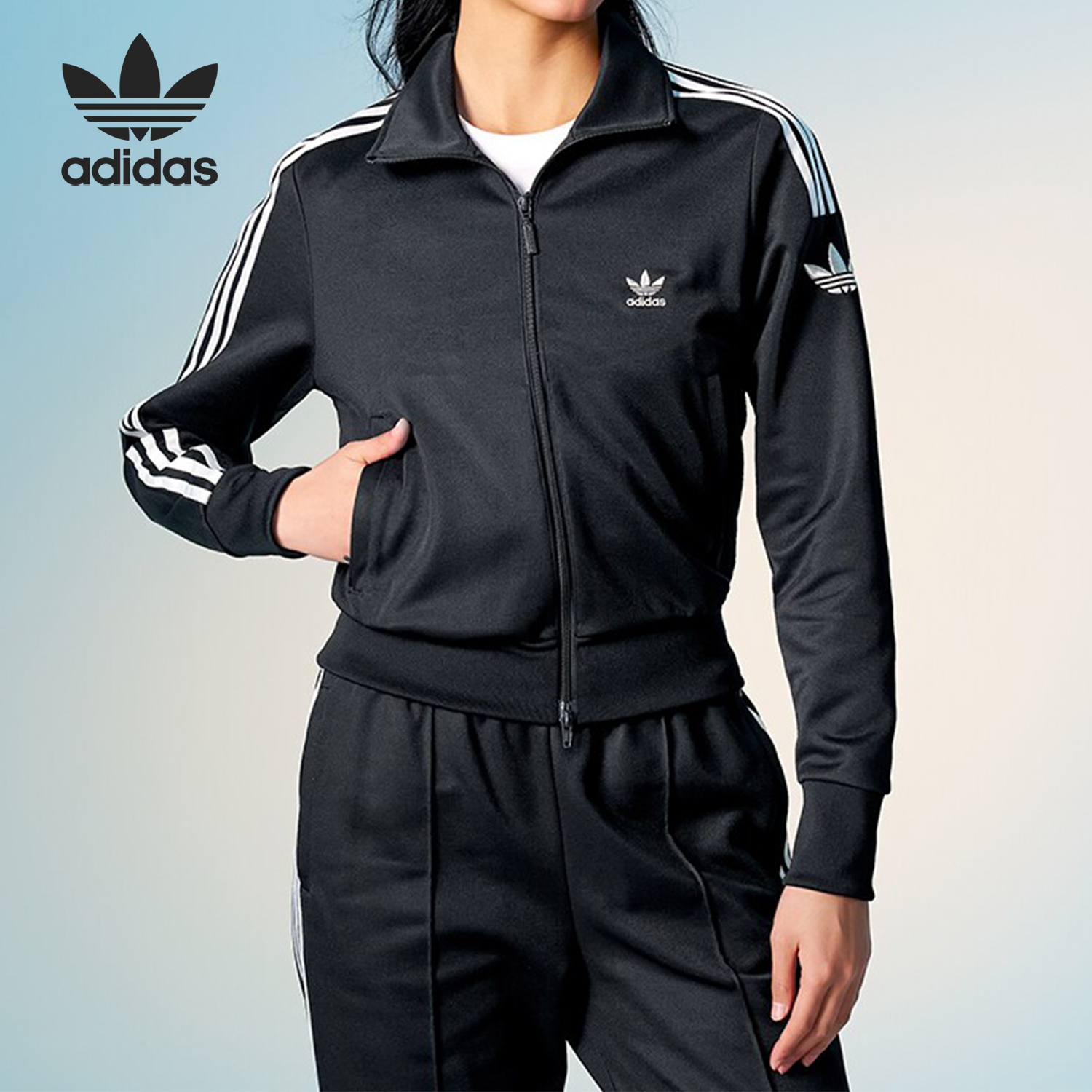 Adidas/阿迪达斯正品三叶草女士经典立领运动夹克外套JI7536