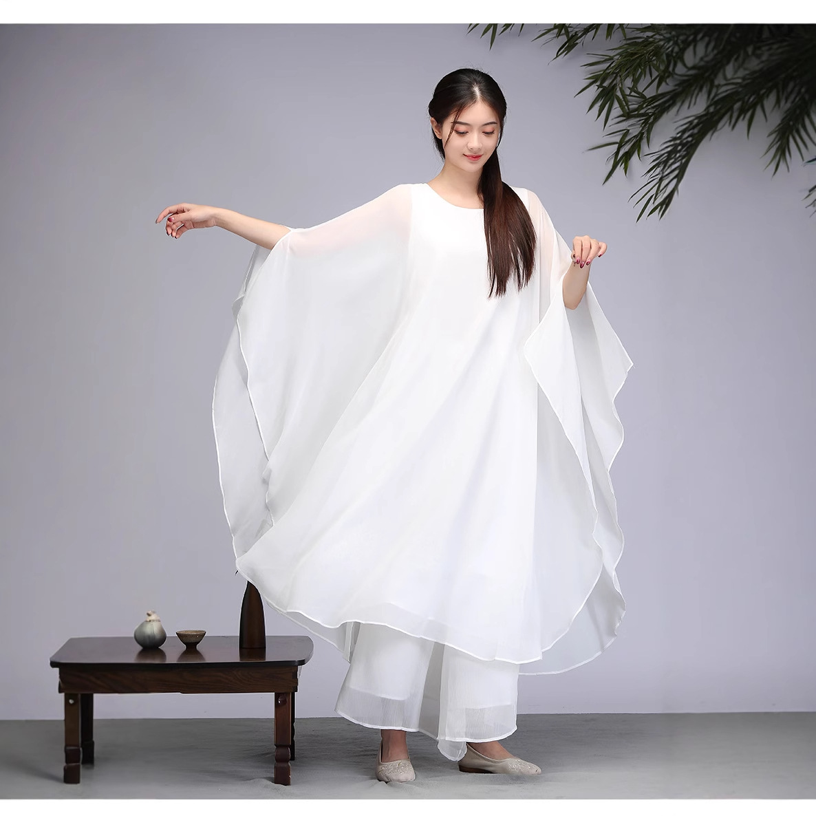 双层白色禅舞服套装仙女飘逸茶禅服文艺古筝演出服修服打坐居士服