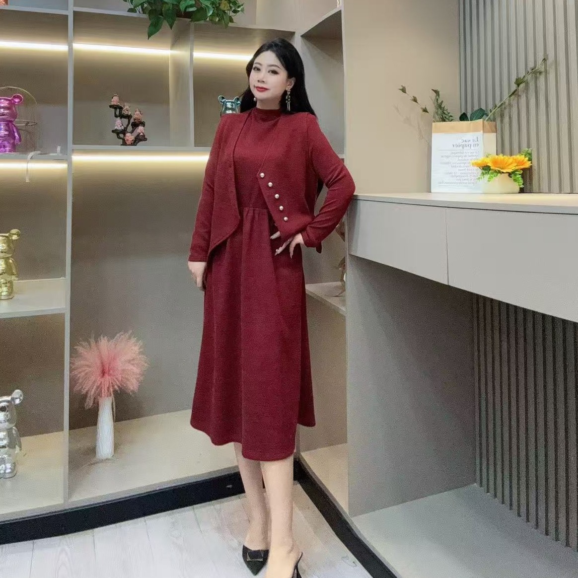 冬季套装-酷 3620时尚潮流马甲纽扣设计气质款胖MM大码女装新款