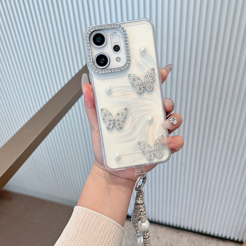 适用opporeno14手机壳新款透明高级感reno14pro闪钻珍珠蝴蝶防摔