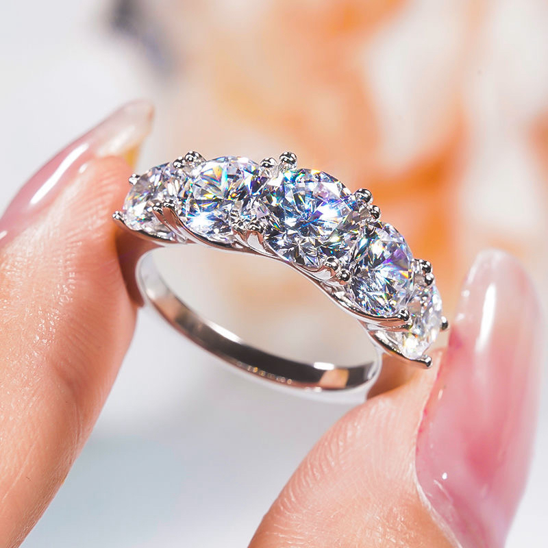 925银莫桑石戒指 【追光指环】欧美风纯银高级感D色莫桑钻情侣排戒