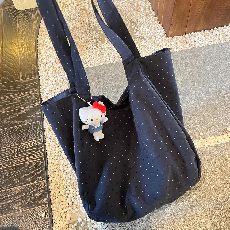 韩系波点大容量帆布包2025新款慵懒风休闲百搭布袋通勤单肩托特包