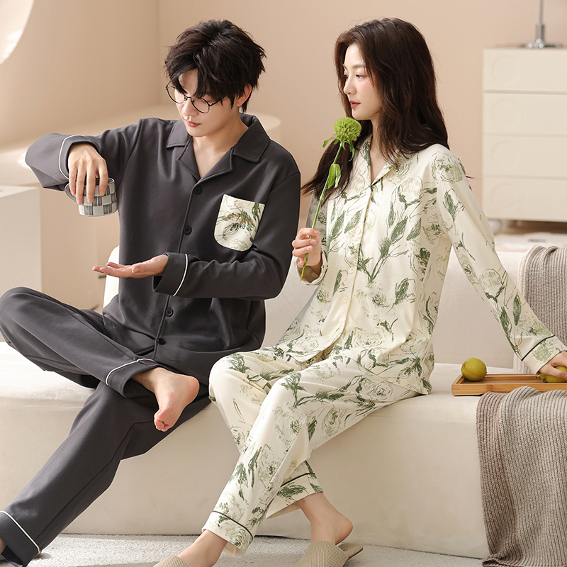 情侣睡衣春秋季纯棉长袖开衫可外穿男女2025新款大码高级感家居服