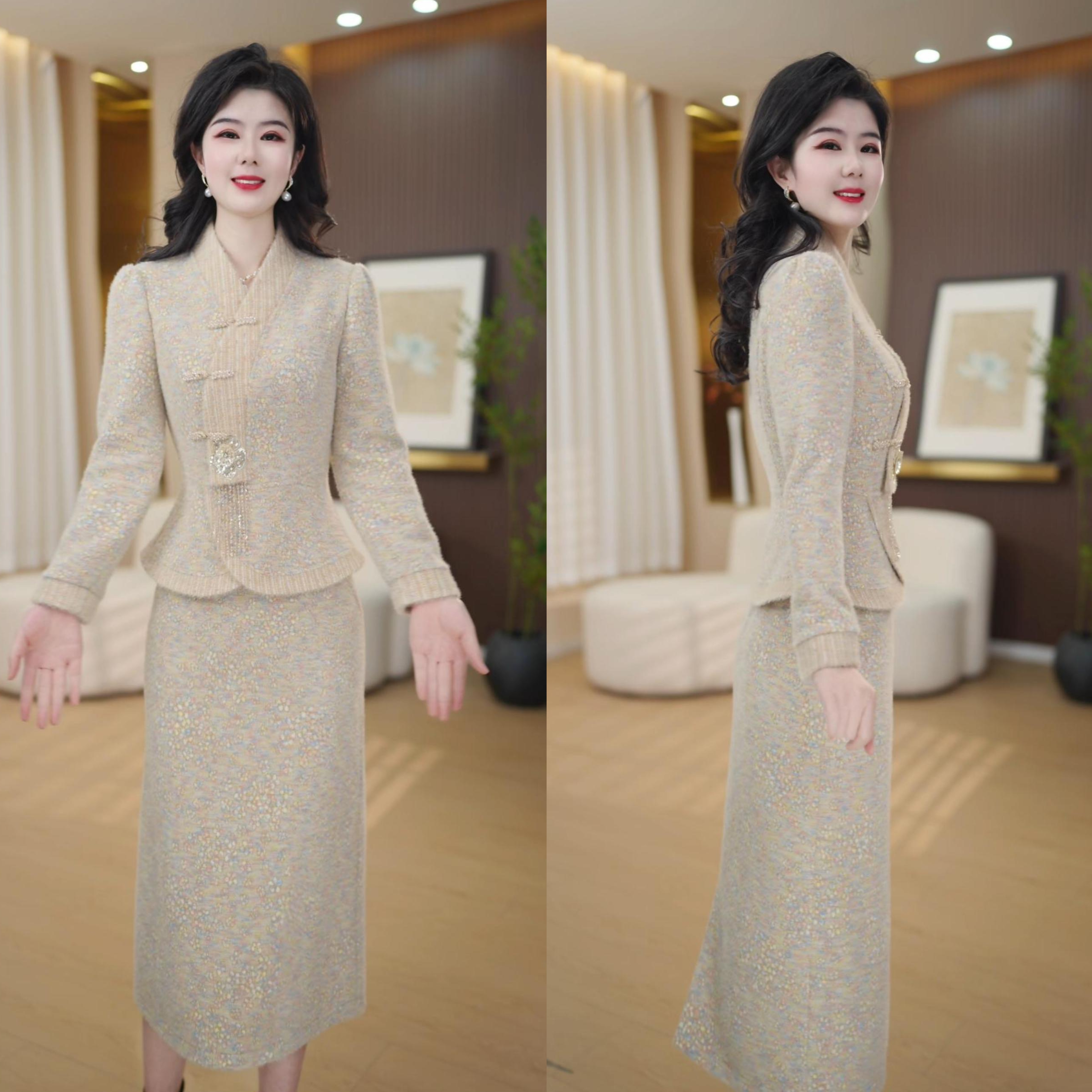 丹思俪2025冬季新款时尚遮肉显瘦加厚保暖气质百搭两件套9062