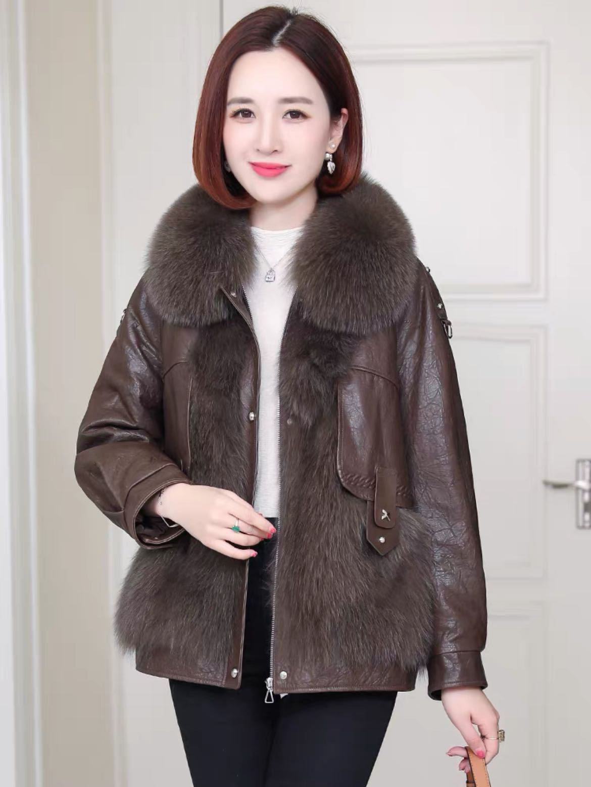 海宁皮草仿狐狸毛皮衣外套女士冬季保暖加厚洋气时尚秋冬大毛领