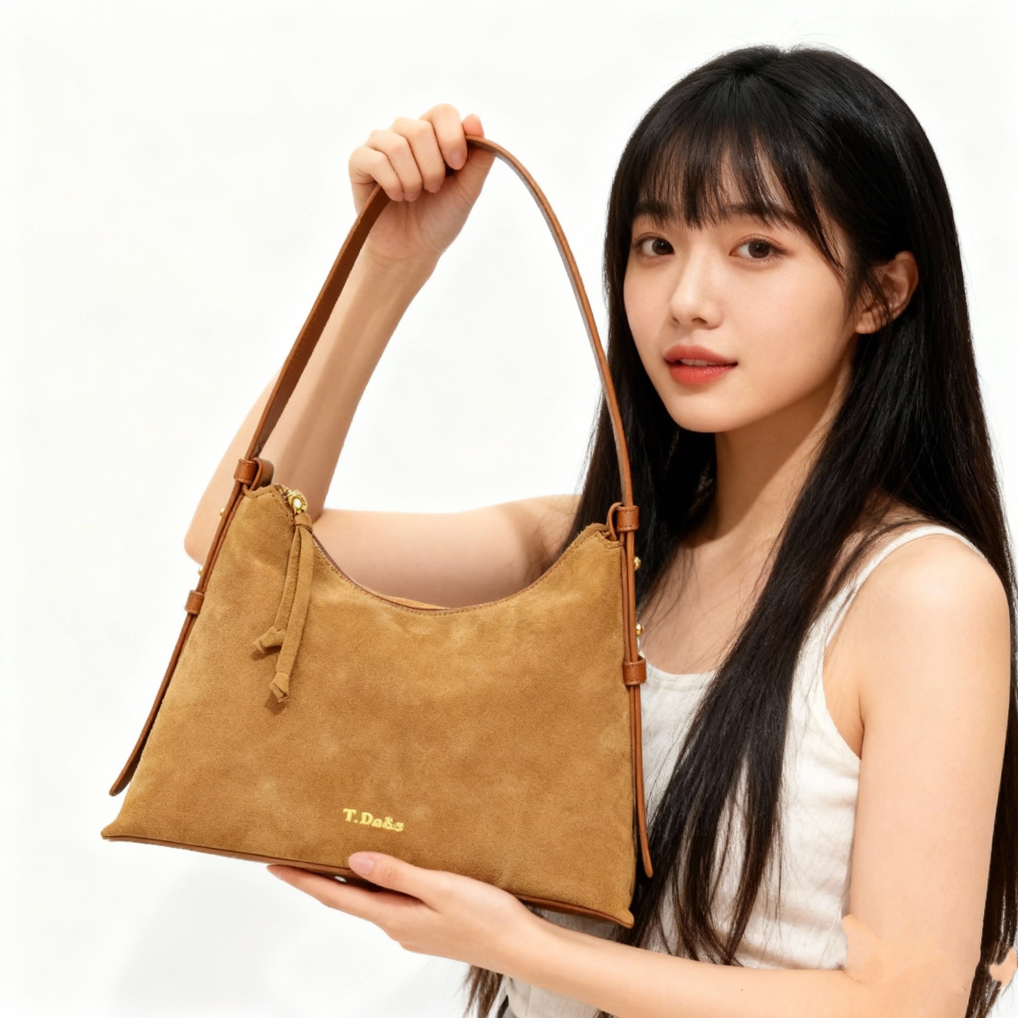 车缝线斜挎款纯色拉链单根单肩包通勤风防脏耐磨