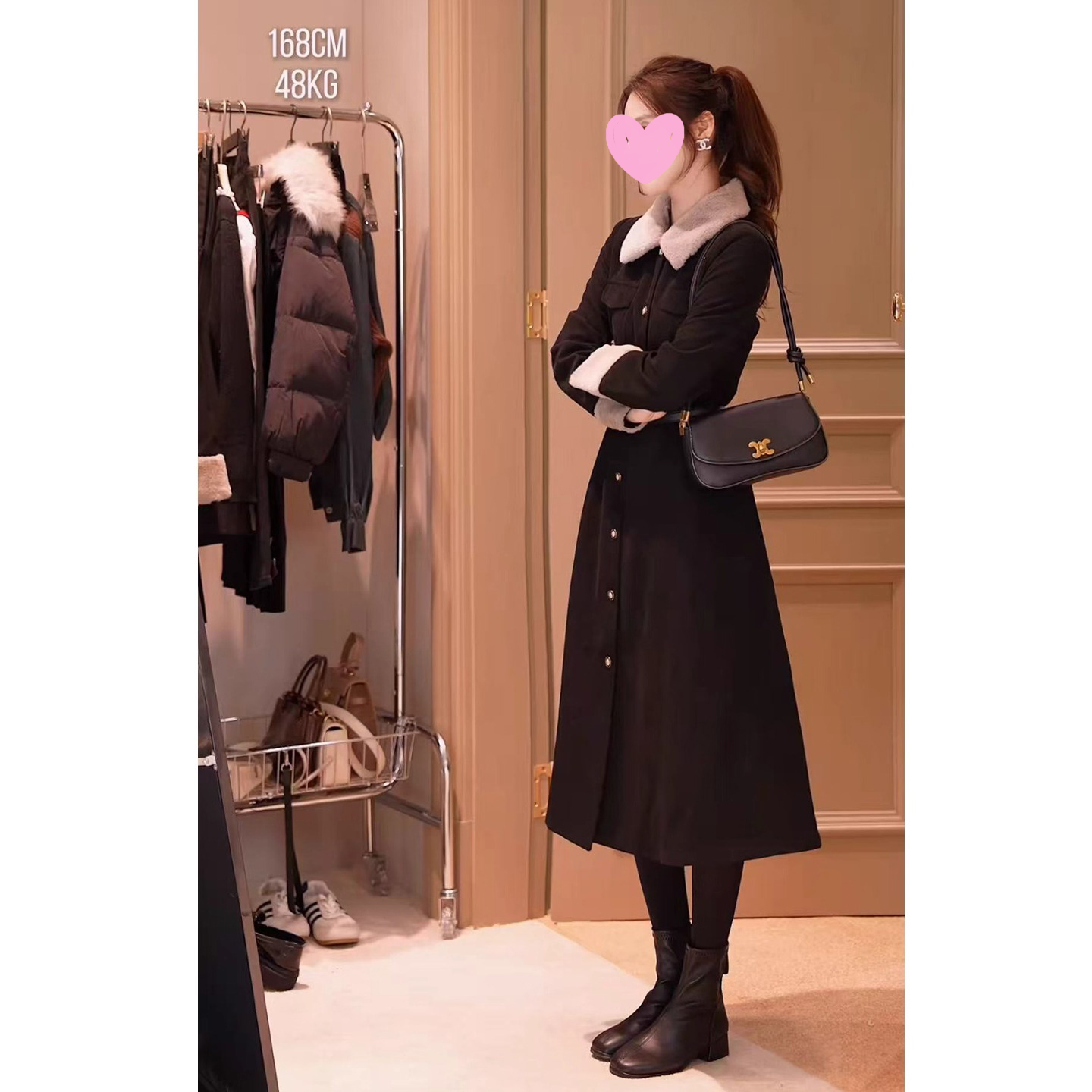 张元一同款女装韩系小个子收腰外套连衣裙女冬季大方得体保暖大衣