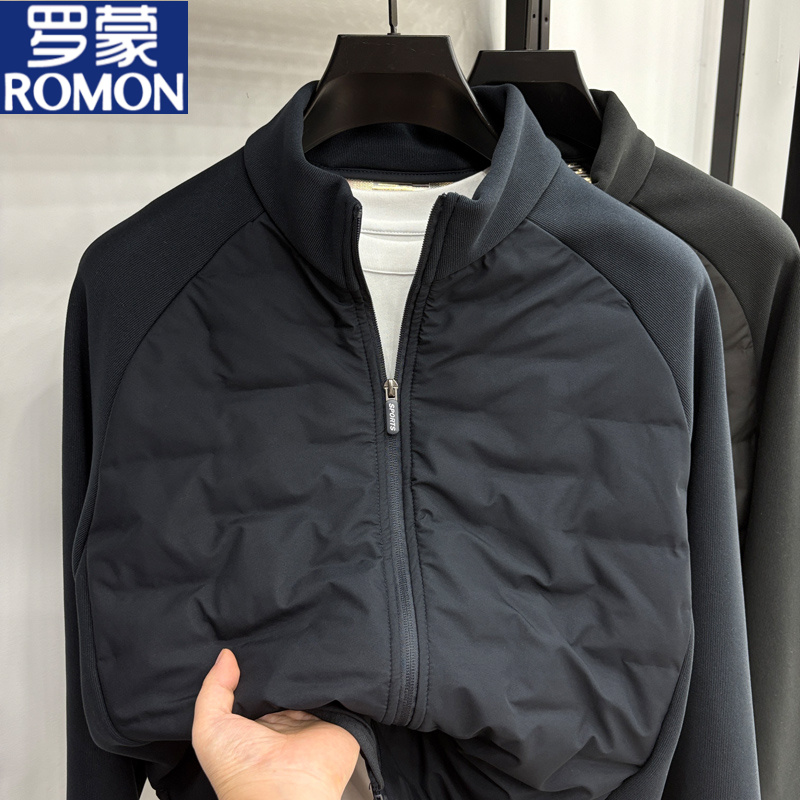 罗蒙新款秋冬季男士保暖棉服拼接夹克外套加厚加绒时尚棉衣抗寒