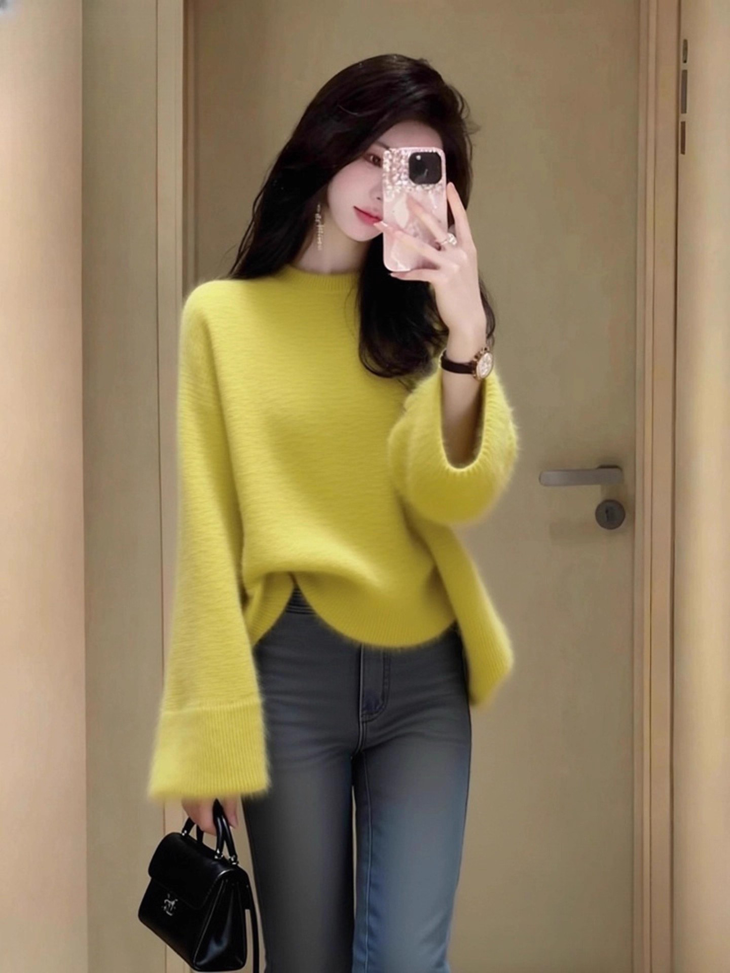 黄色毛衣女2025秋冬新款高级感软糯气质高端小香风套头针织上衣