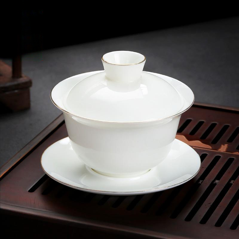 羊脂玉盖碗茶杯陶瓷单个高端大号泡茶功夫三才碗德化白瓷茶碗茶具