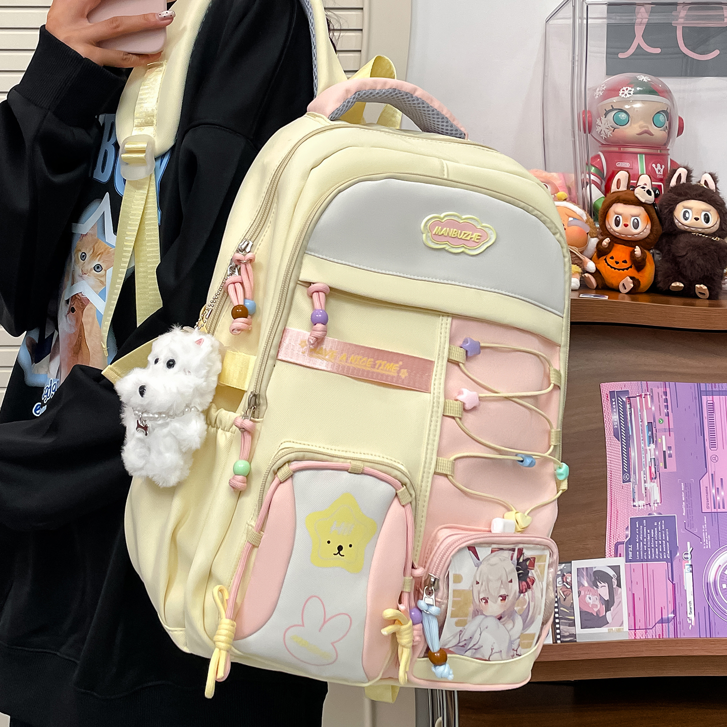 多巴胺撞色奶油风高颜值初中高中生双肩包新款小学生可爱书包女生