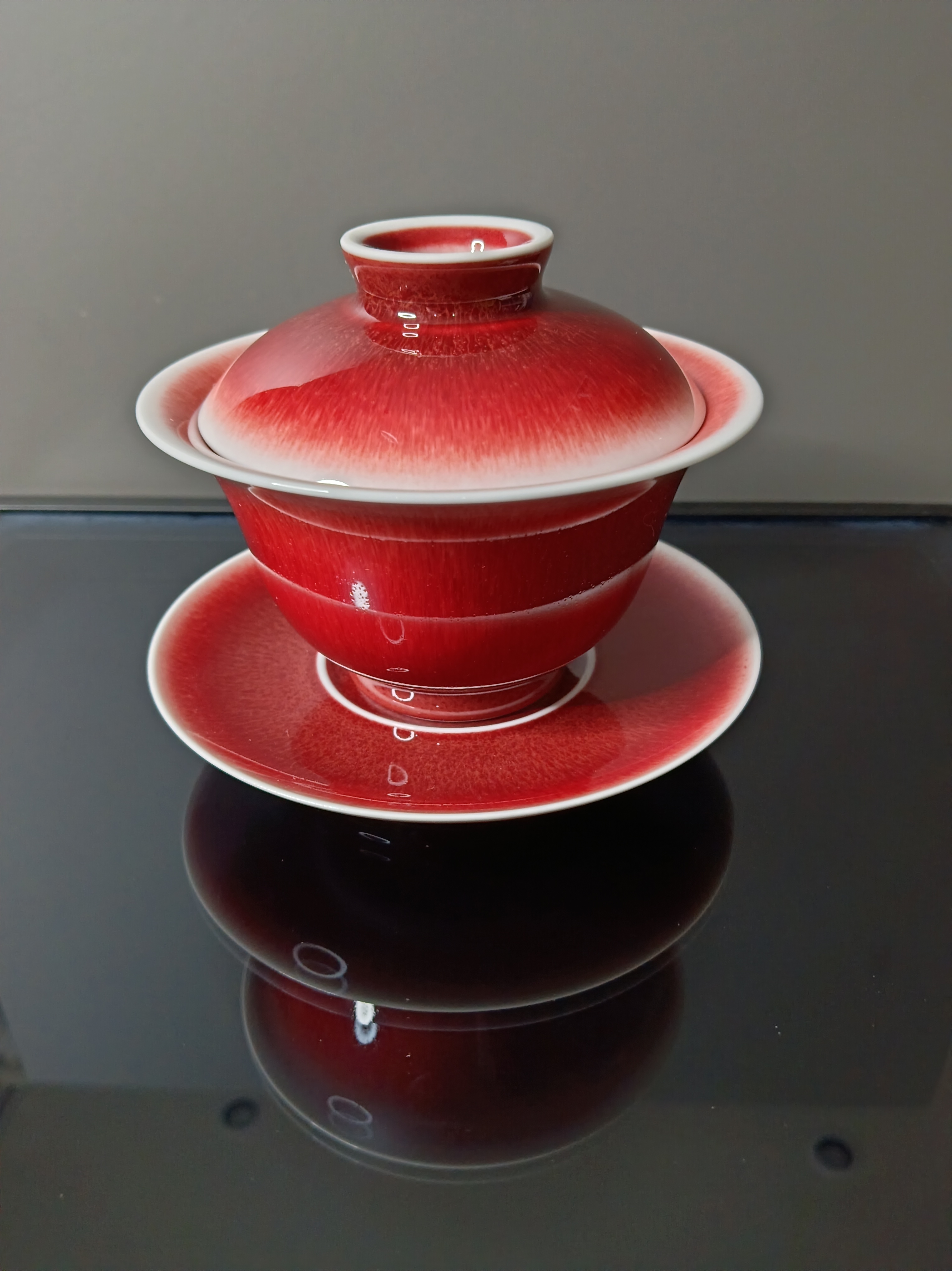 景德镇 郎红釉 三才盖碗  高温陶瓷 手工 品茗茶具 盖碗