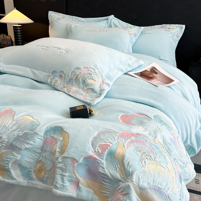 宜居优品A类母婴级牛奶绒四件套冬季加厚珊瑚绒双面加绒被套床单