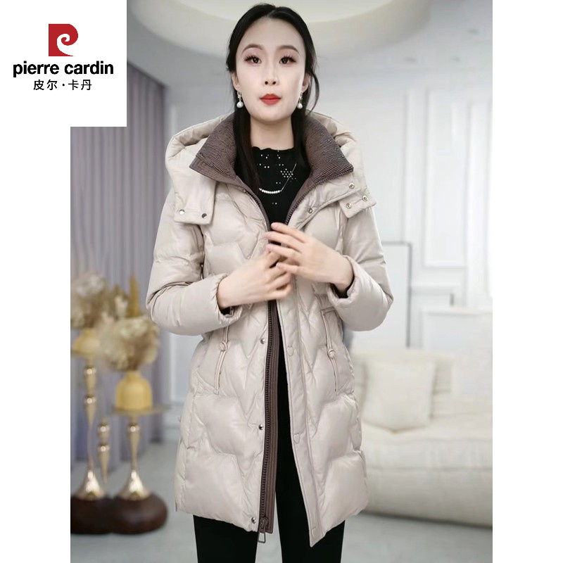 皮尔卡丹2025年冬季新款五防免洗时尚白鸭绒气质中长款羽绒服女热