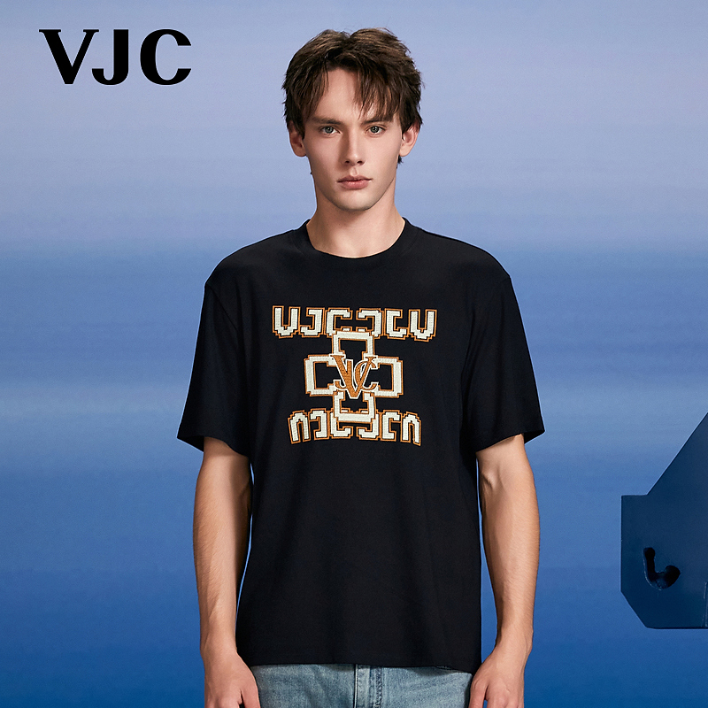 威杰思（VJC）2025秋季新款男士时尚刺绣短袖T恤休闲户外B24CA1001