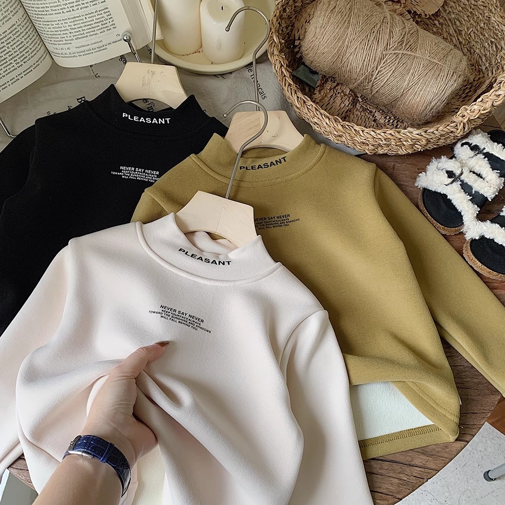 400克重冬季新款儿童加绒打底T恤保暖中高领韩版中大童上衣SK566