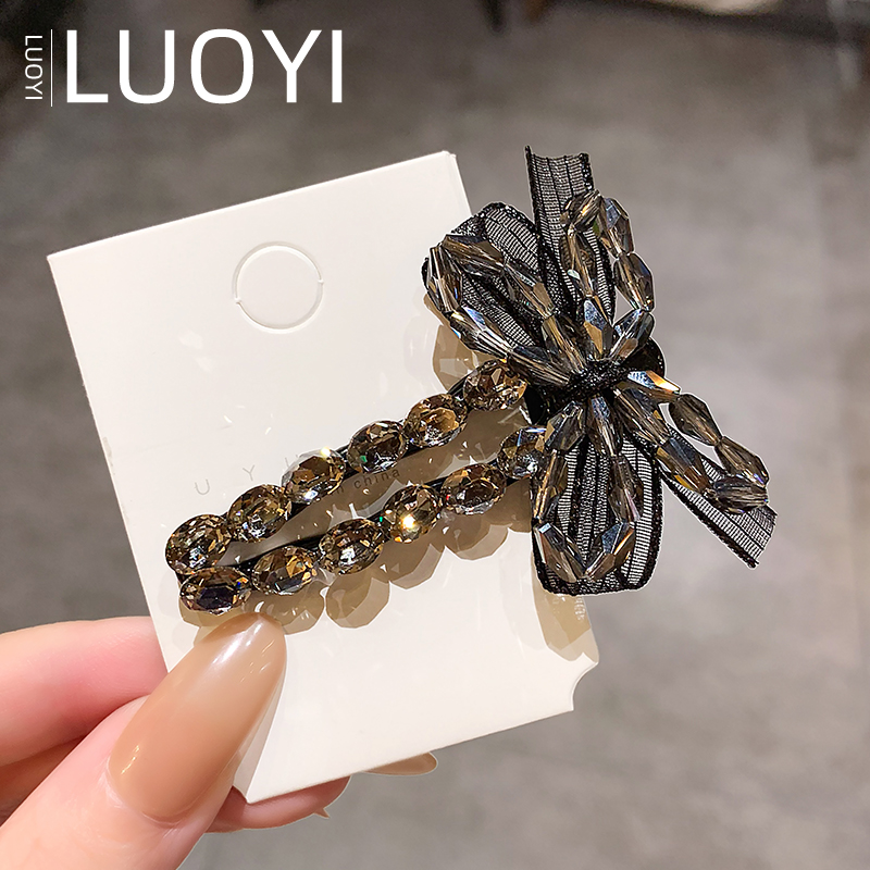 轻奢满钻蝴蝶结发夹鸭嘴夹女高级感镶钻刘海夹碎发边夹新款头饰