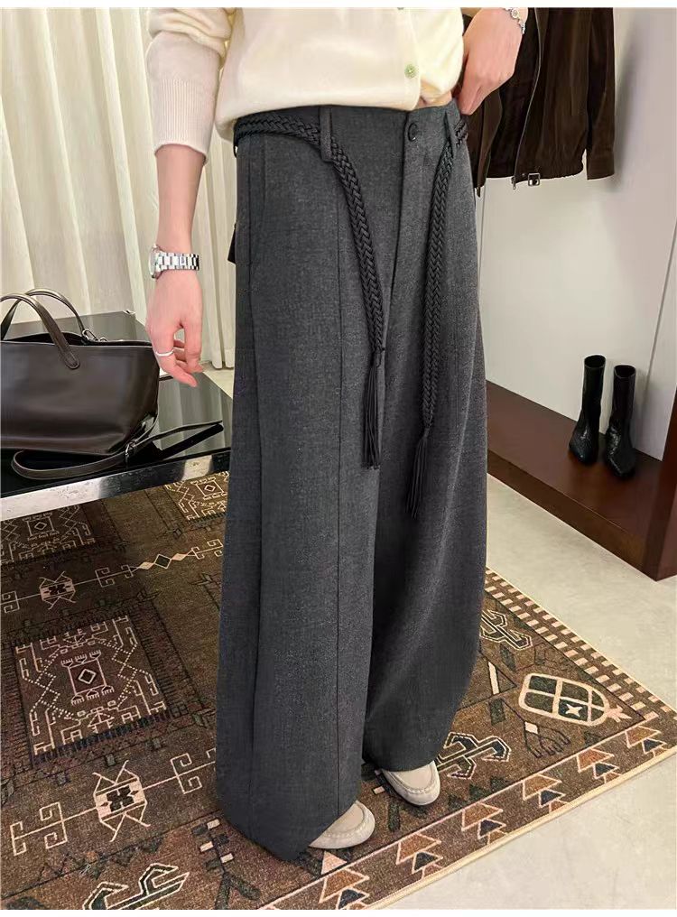 【送腰带】2025秋冬季新款毛呢时尚韩系高腰遮肉显瘦百搭阔腿长裤女
