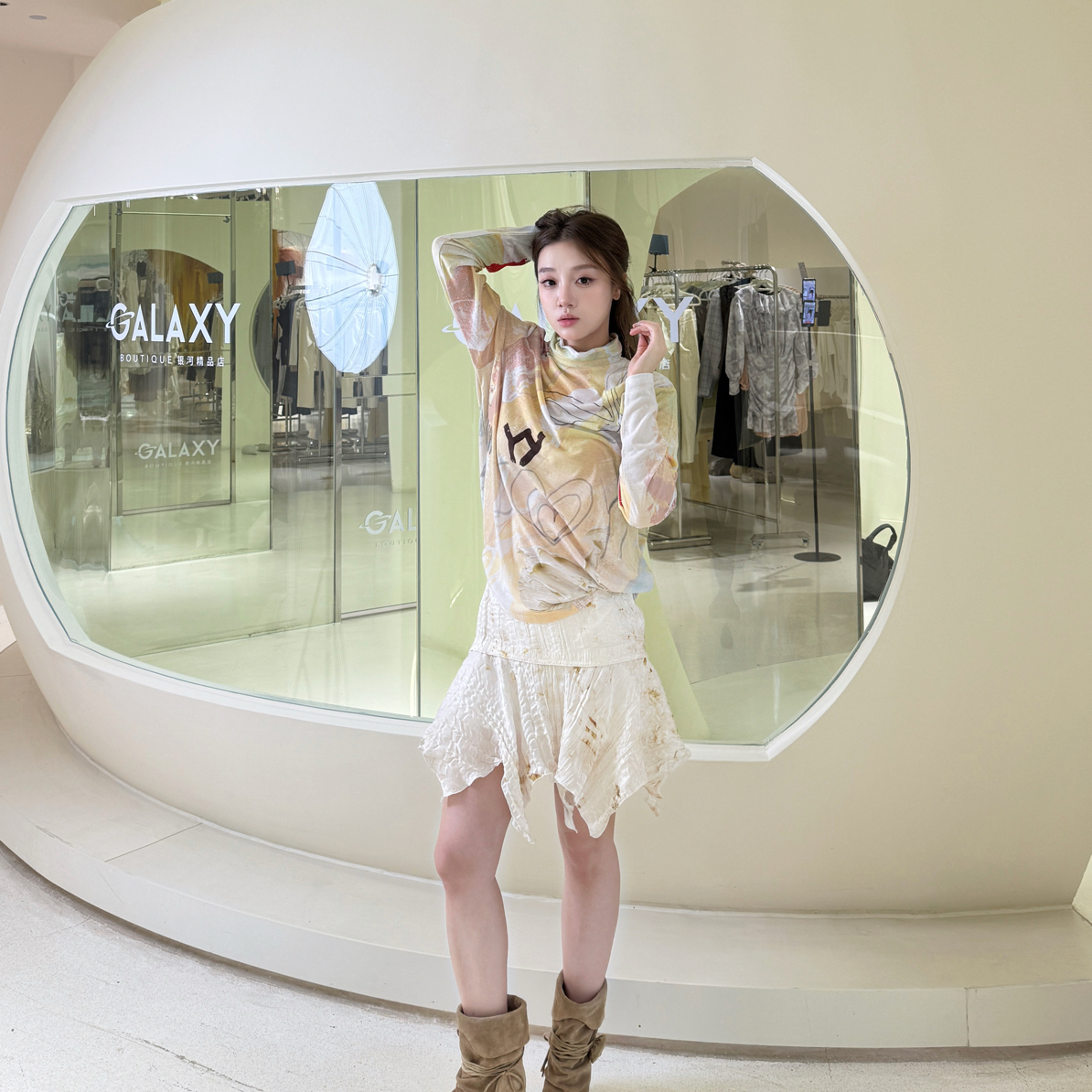 OPENYY 25AW晕染彩绘涂鸦宽松长袖T恤