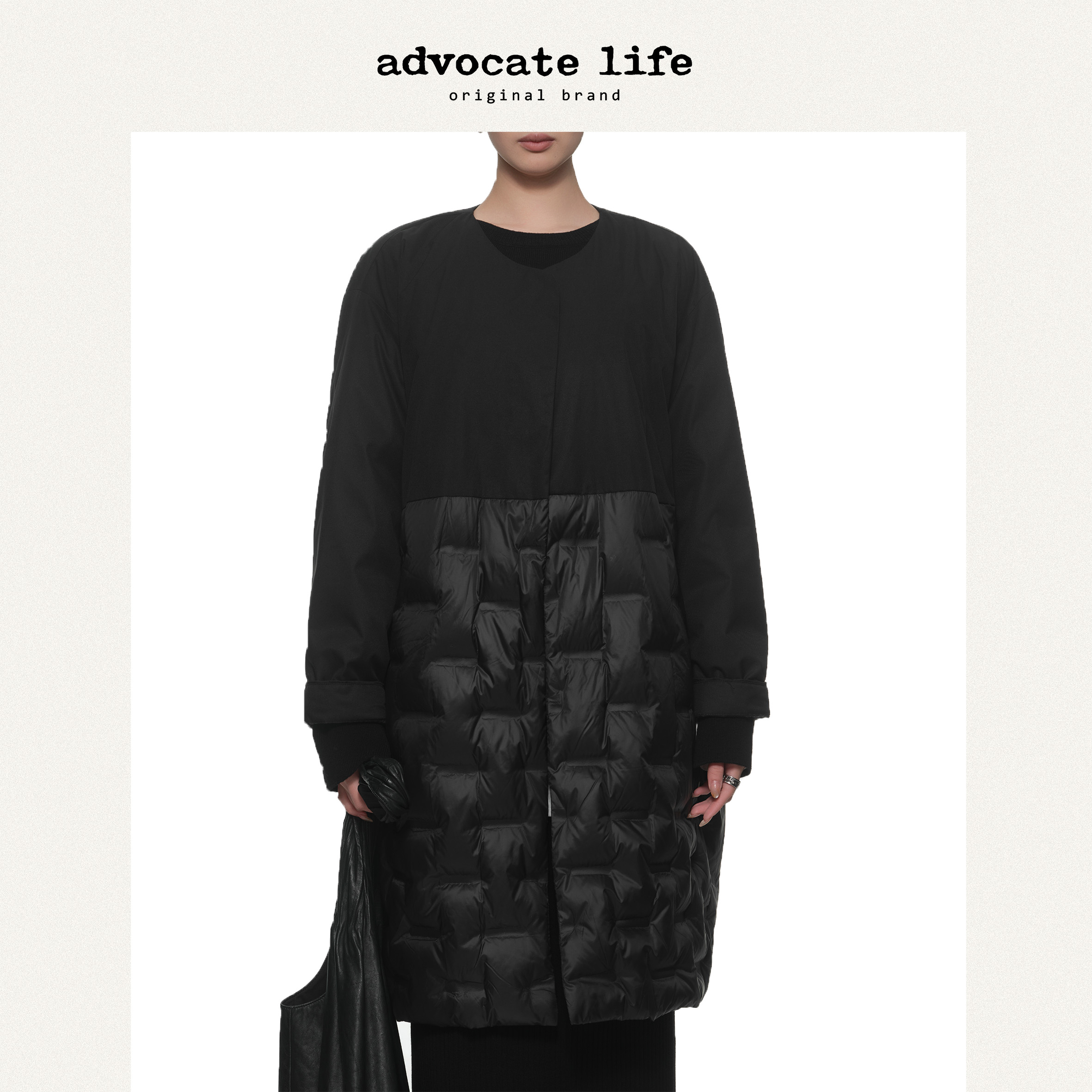 Advocatelife2025冬季新款潮牌女装长款外套女圆领宽松JQ382204