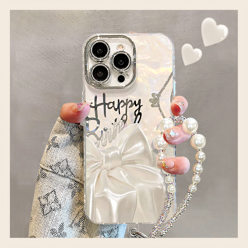 丝绸蝴蝶结适用苹果17华为vivo/oppo小米iPhone精孔贝壳纹手机壳