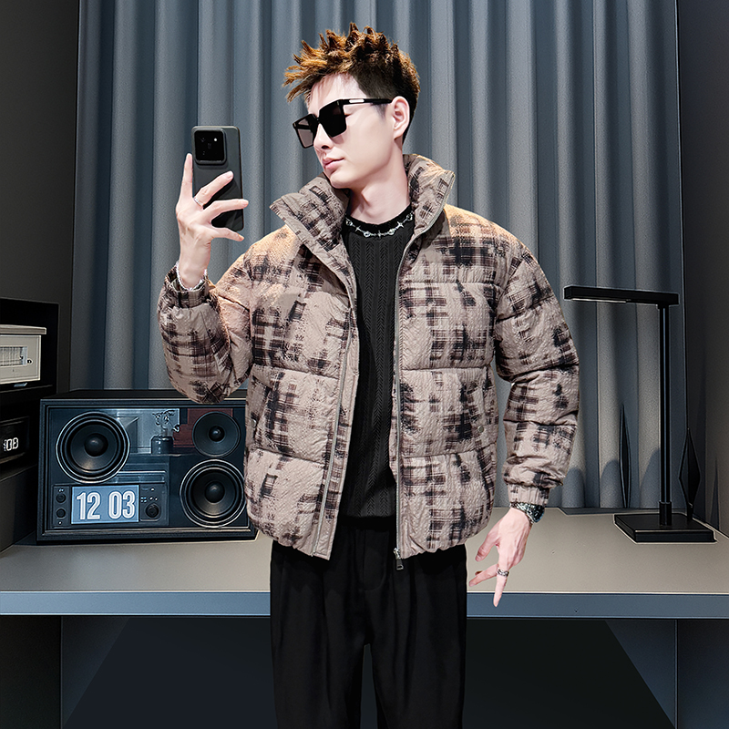 印花扎染棉服男士冬季翻领棉袄外套宽松立领时尚休闲百搭加厚棉衣