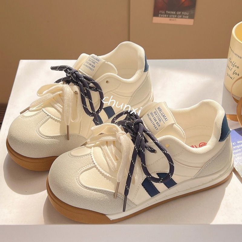 德训鞋女2025新款百搭厚底小白鞋女配阔腿裤透气复古不累脚休闲鞋