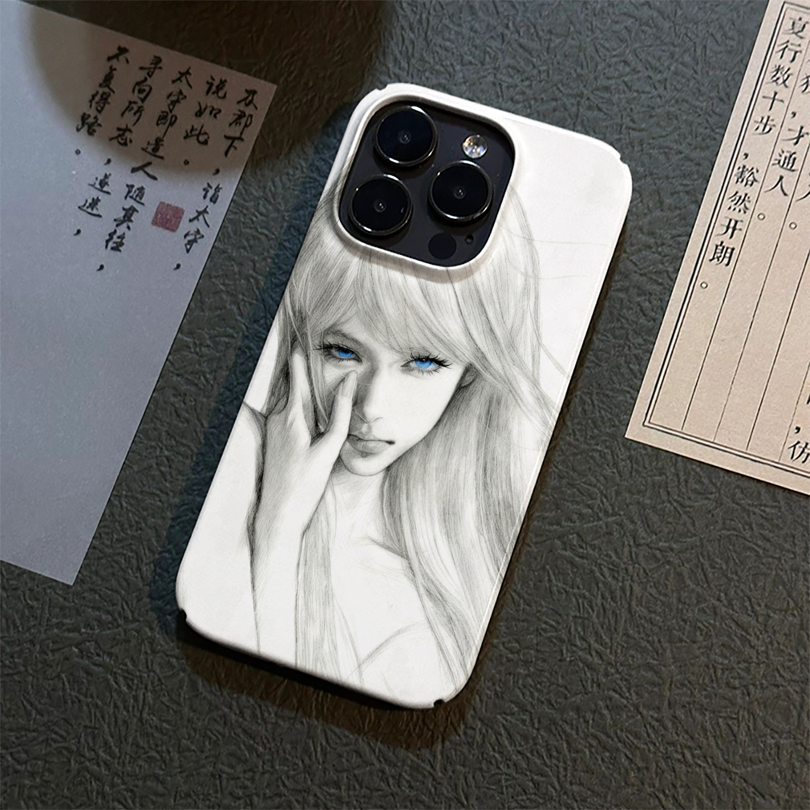 素描少女适用苹果17pro手机壳iPhone16promax硬菲林15/14/13ins风