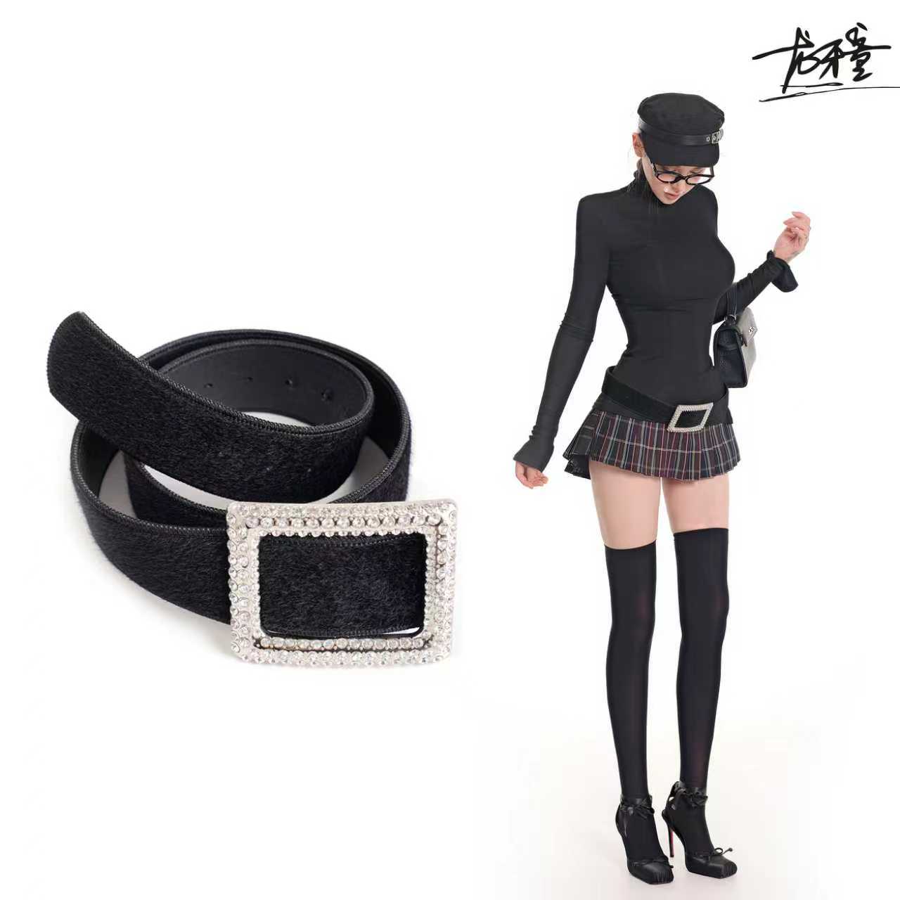 龙牙童推荐【丝绒方扣皮带】美式复古风女士宽腰封百搭时尚腰带腰链