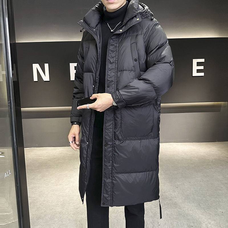 男士中长款过膝连帽大码羽绒服冬季2025新款高级休闲加厚保暖外套