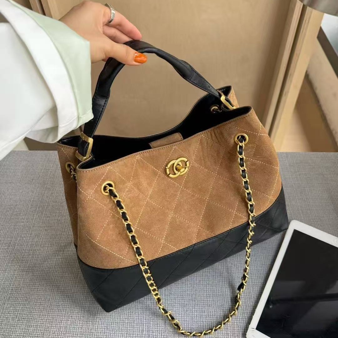 可DIY复古真皮磨砂小香风链条包高级感大容量托特单肩包