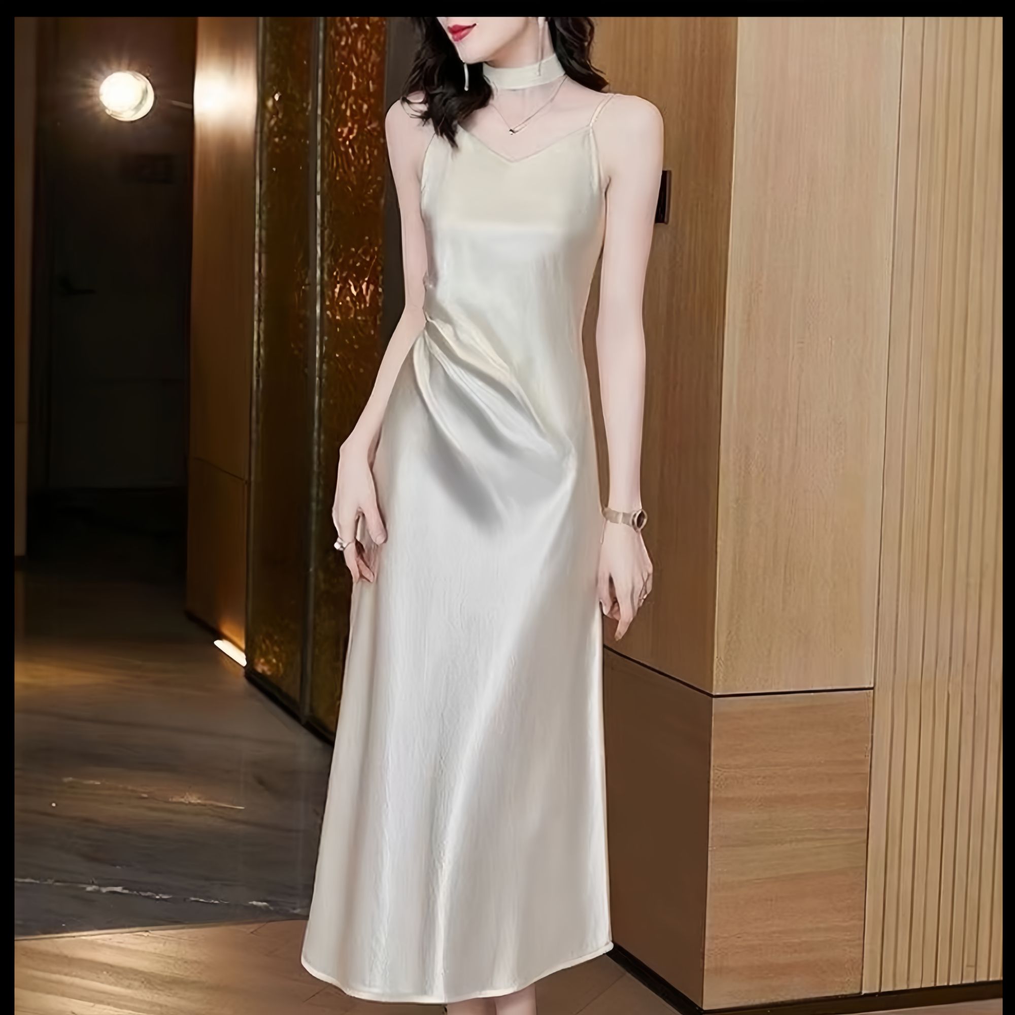 【可调节肩带+配飘带】夏季显瘦吊带裙升级鎏光缎鱼尾气质优雅修身