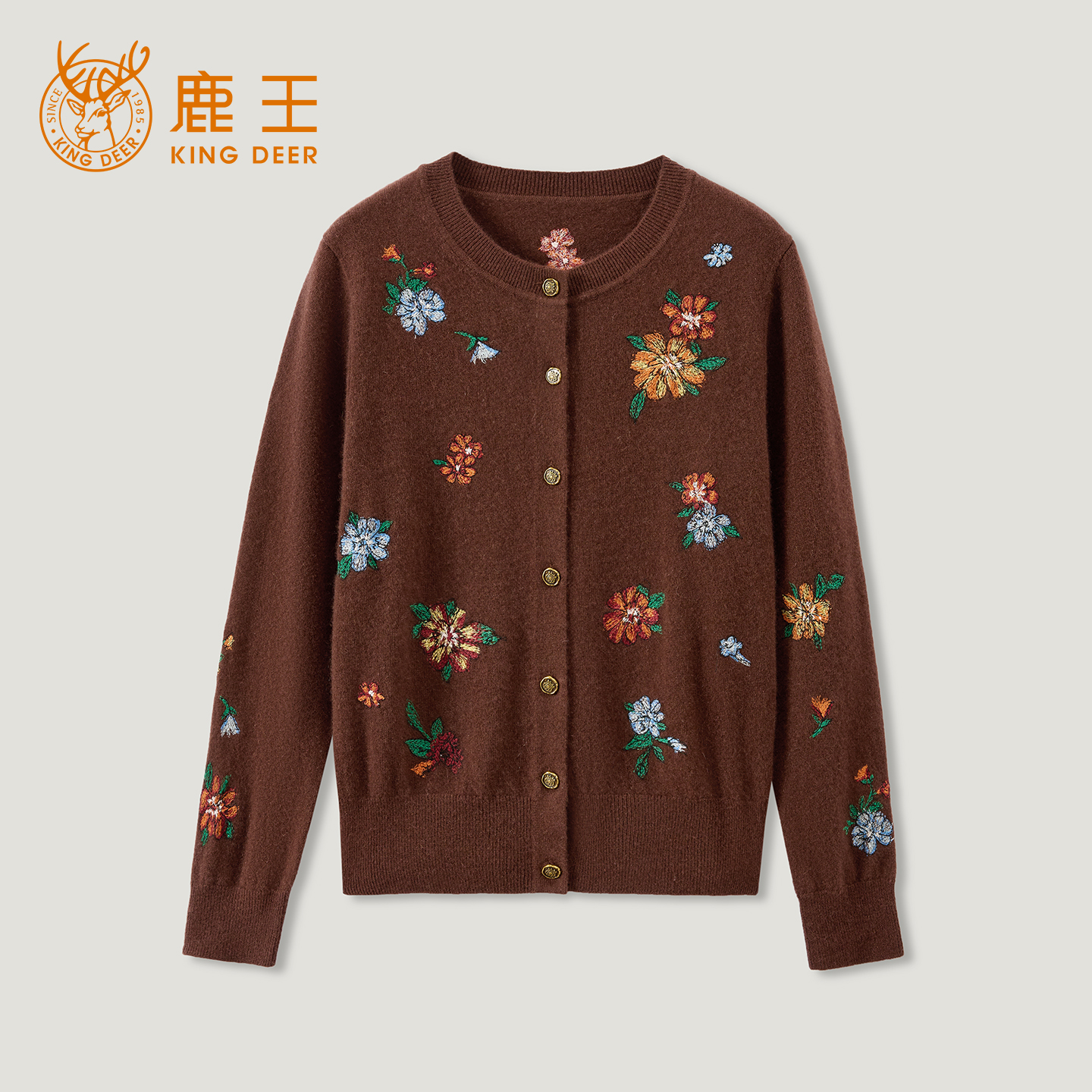 King Deer/鹿王羊绒刺绣琥珀流光羊绒开衫外套L805666