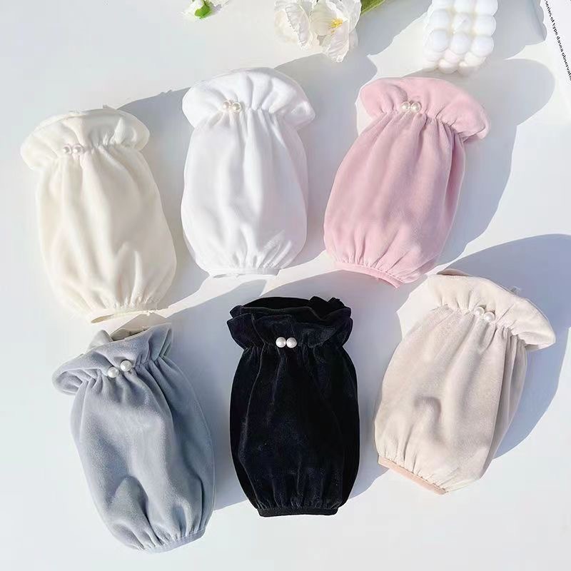 新款珍珠袖套毛绒女士短款学生羽绒服护袖办公防污耐脏保暖套袖头