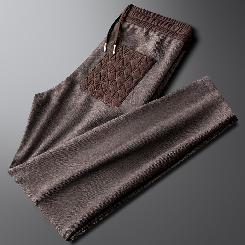 轻奢高端撞色拼接醋酸羊毛休闲裤男修身直筒秋冬新款保暖运动卫裤