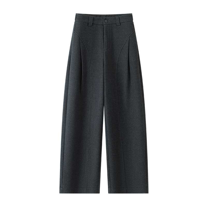 2025秋冬厚款毛呢贝斯裤~糯感休闲裤垂感宽松直筒裤显瘦阔腿裤女