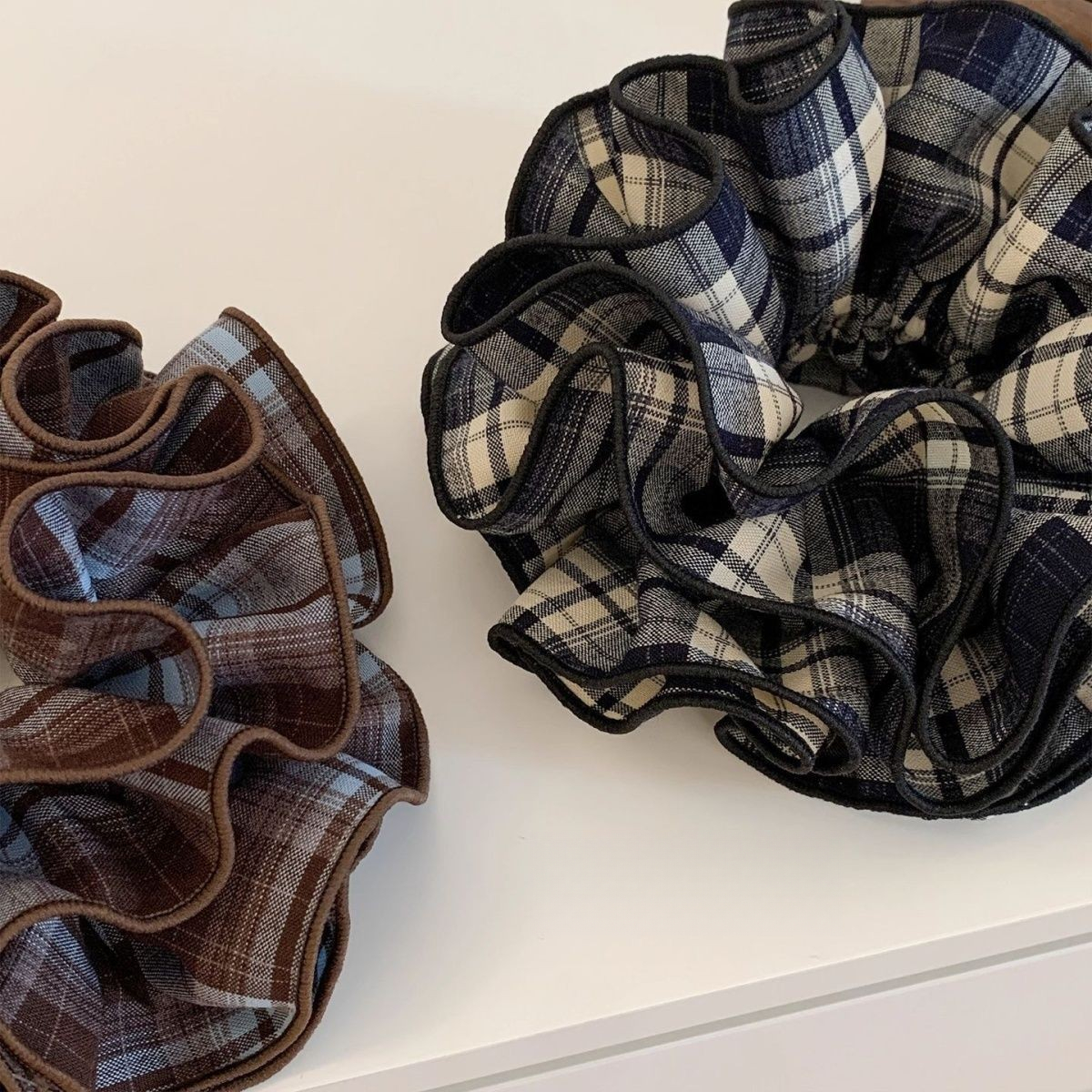 韩系黑色格子大肠发圈女高级感丸子头超大号扎头发百搭发饰头绳jb