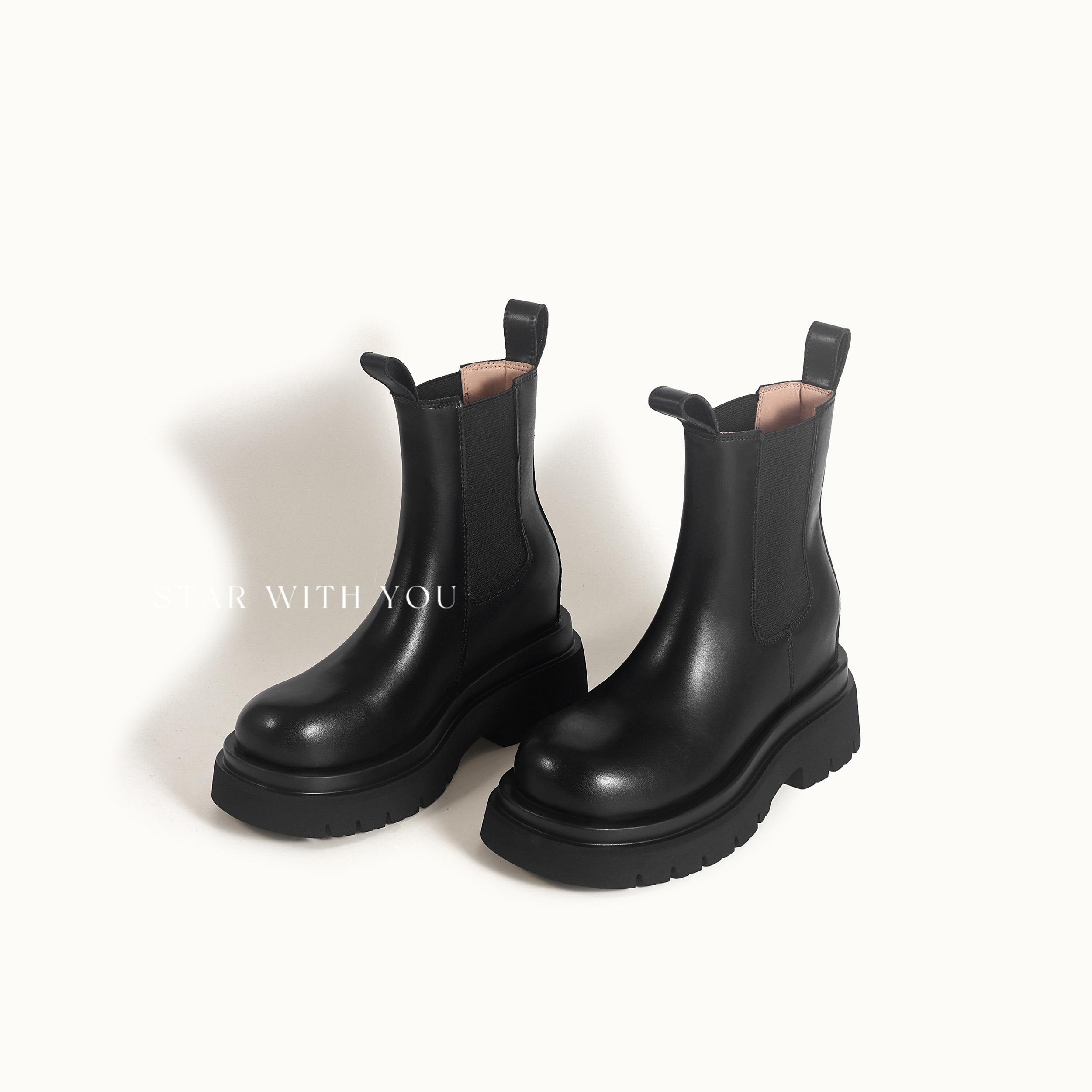 【STAR】复古简约极简高级感粗跟英伦风厚底中筒马丁靴5/7cm