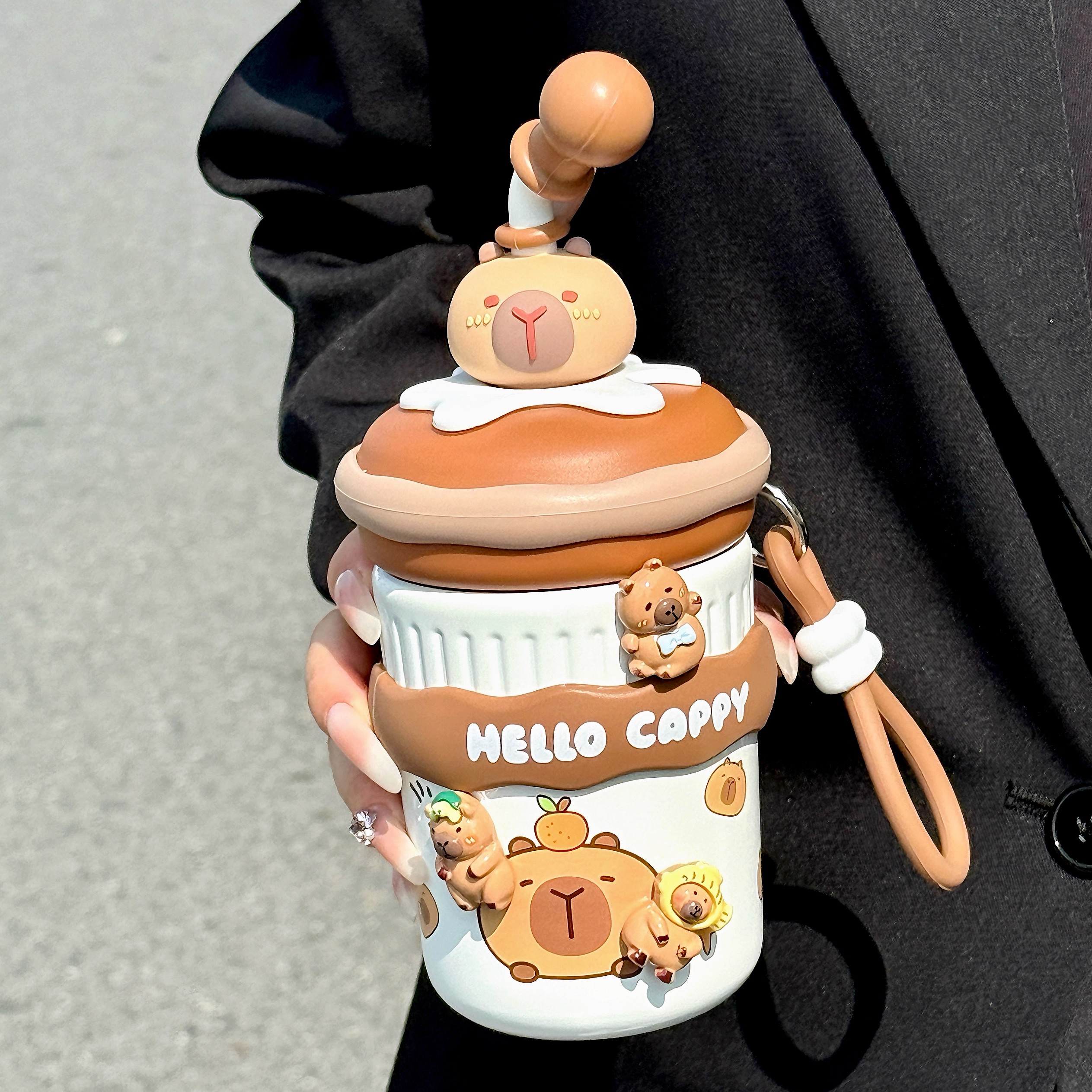 可爱水杯保温杯学生上学专用办公室咖啡杯卡皮巴拉搅拌吸管杯子女