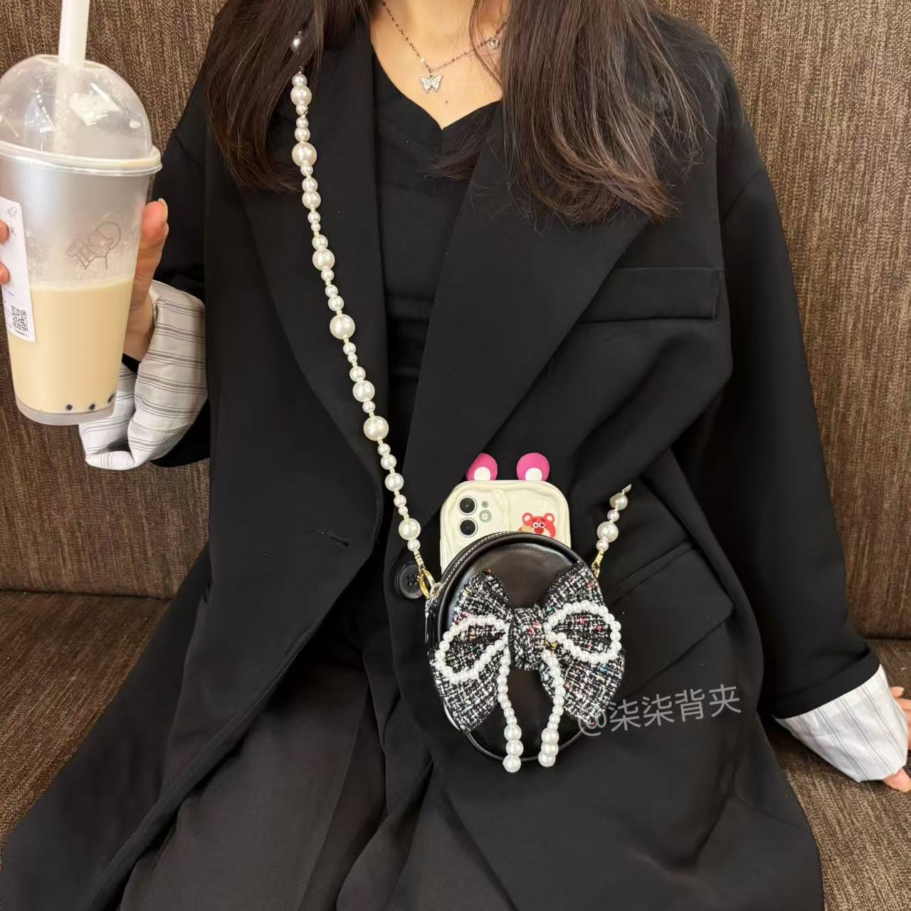 【零钱包-不含壳】小香风小圆包手机背夹时尚潮流通用型号