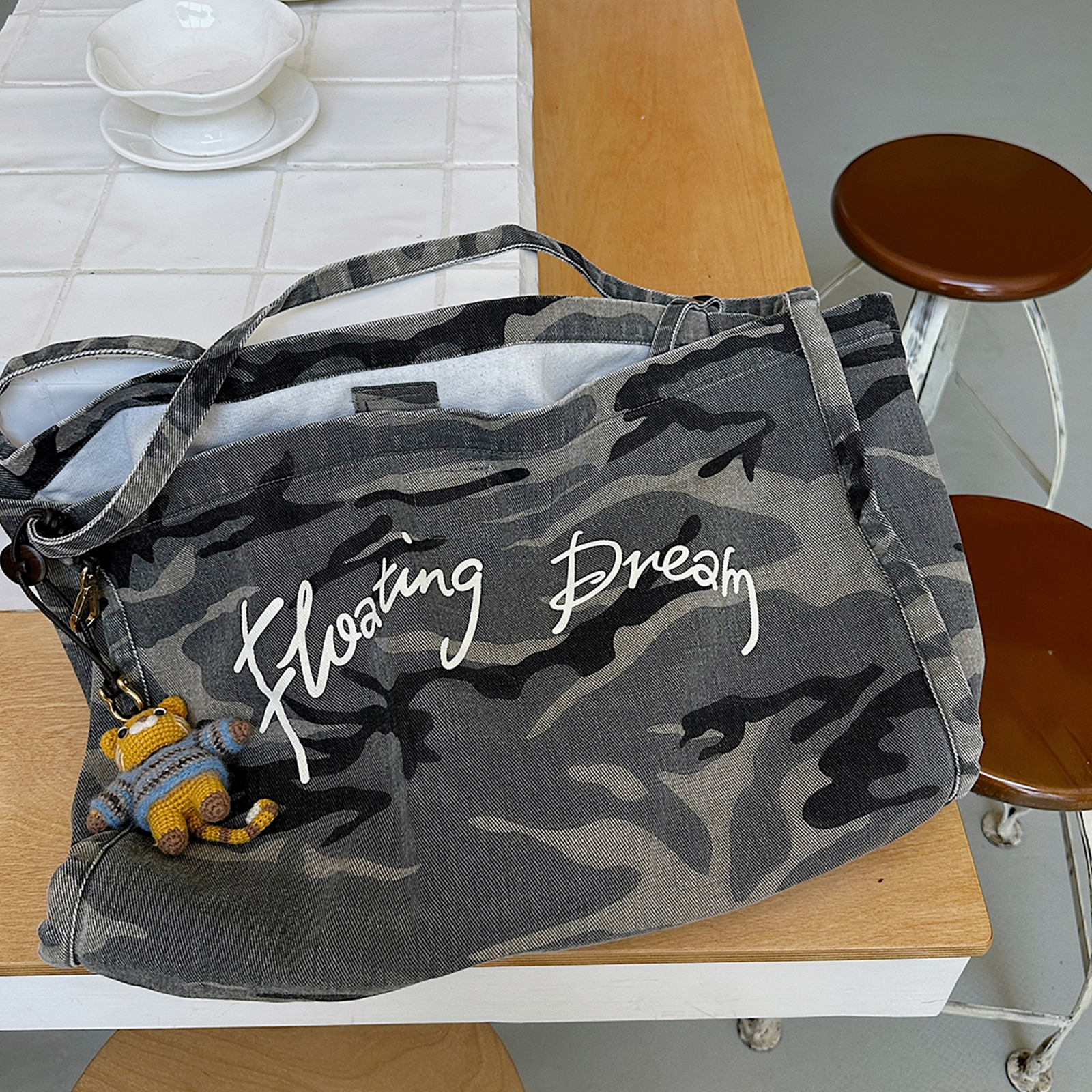 REREK设计师品牌休闲水洗做旧两用迷彩单肩包R25D09641215