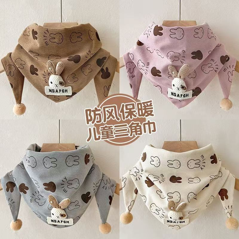 宝宝围巾秋冬韩版婴儿小兔子三角巾春秋天男童女孩保暖防风围脖HR