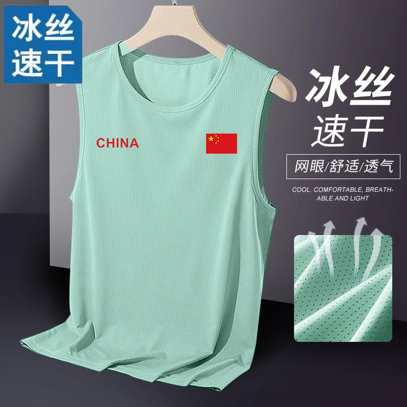 冰丝背心圆领速干夏季宽松韩版大码运动T恤男士薄款外穿半袖1/2