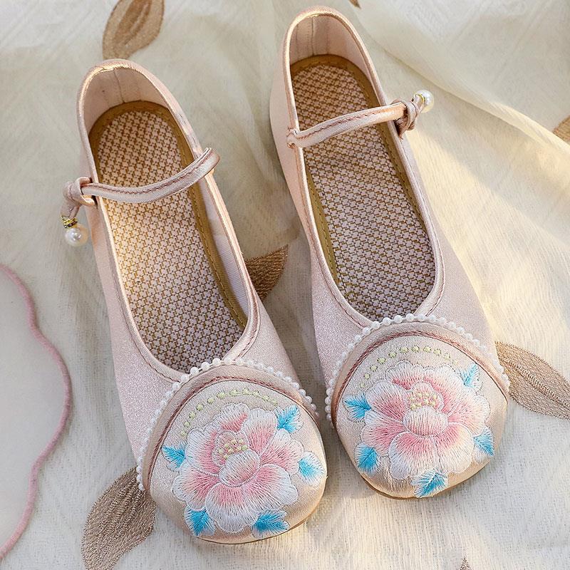 老北京布鞋女软底古风汉服鞋内增高茶服旗袍鞋民族国风禅意绣花鞋