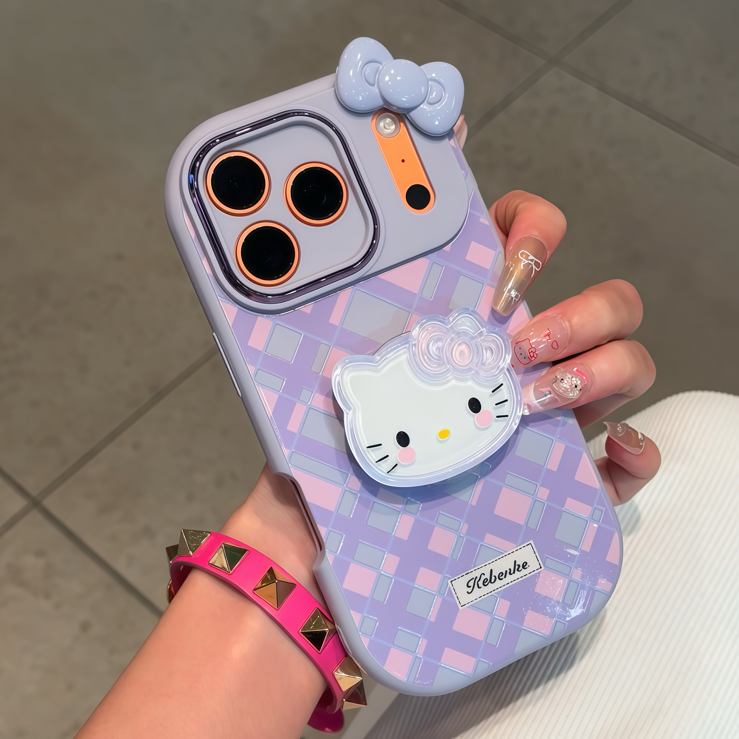 欧克里里紫格KT蝴蝶结支架适用苹果17/16手机壳华为vivo小米oppo