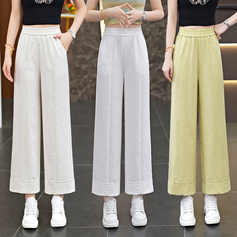 夏季天丝亚麻夏季休闲九分休闲宽松垂感高腰小个子九分裤裤子女裤