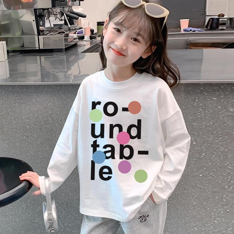 2025新款春秋款打底白色纯棉儿童长袖打底衫休闲t女宝宝上衣圆领T