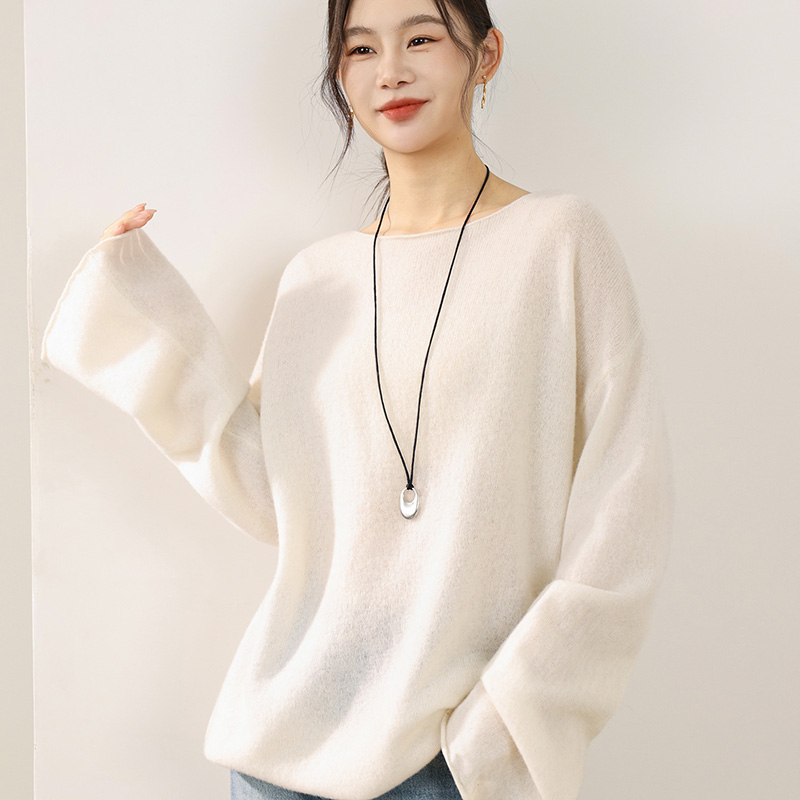 一字领扩版时尚百搭洋气100%纯羊毛羊毛衫女上衣
