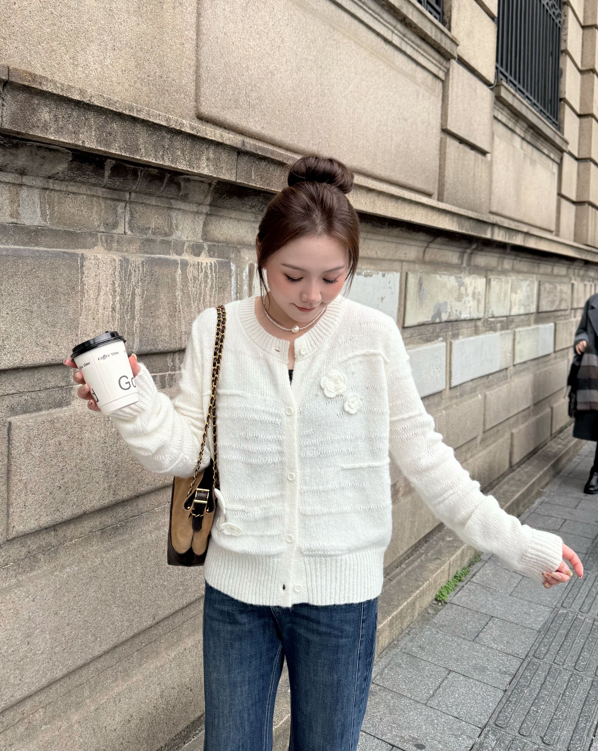NANJIE/楠姐【山茶物语】气质韩版圆领针织山茶花毛衣XNS6633